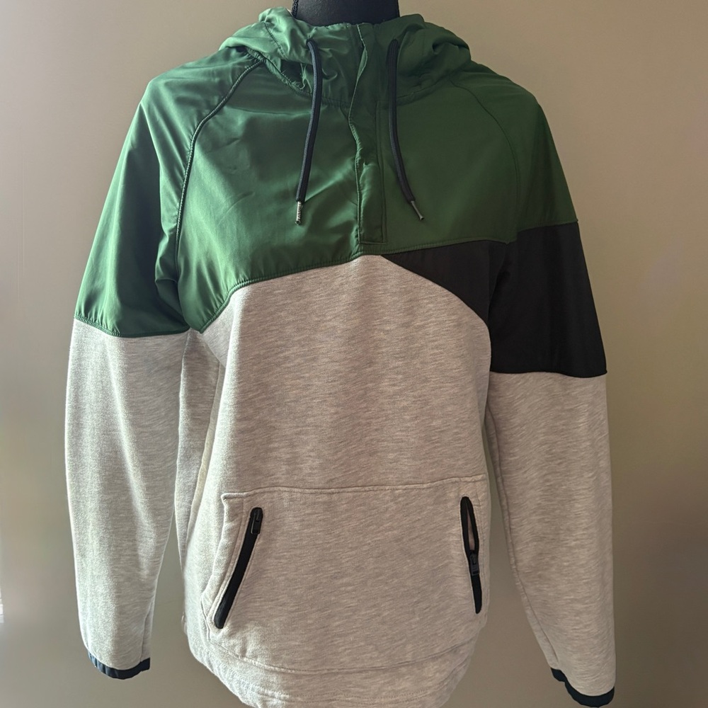 Hollister Green, Navy, Gray Quarter Zip Hooded Sweatshirt